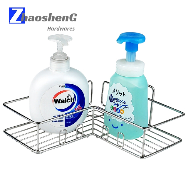 Wall Mounted Corner Shower Caddy Stainless Steel Adhesive Toilet Storage Bathroom Shelf 